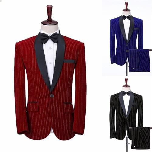 Shawl Lapel Mens Wedding Tuxedos Pinstripe 2 Pcs Custom Made Jacket Pants Groom Groomsmen Suit Mens Formal Wear
