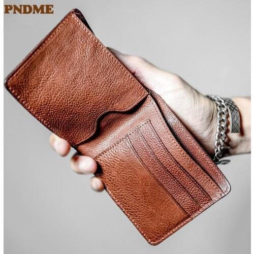 Simple vintage genuine leather men wallet high quality soft natural first layer cowhide short ID credit card holder brown purse
