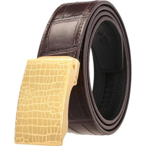 Men Crocodile Grain Stainless Steel Automatic Buckle Genuine Leather Belt Fashion Male Casual Jeans Belts BCD074