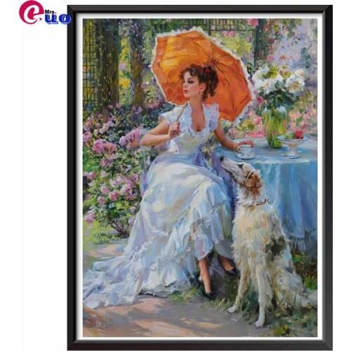 Elegant woman and Human friend dog Diamond Painting dog Full Drill Cross Stitch Kits Rhinestone Diamond Embroidery Home Decor