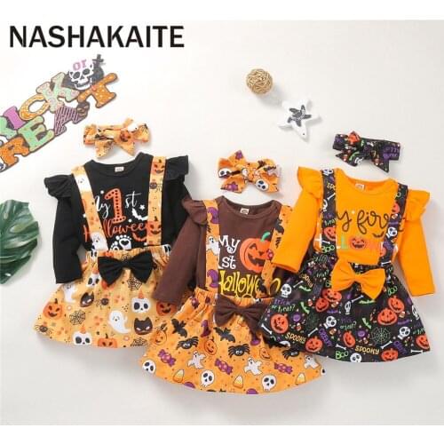 NASHAKAITE 0-18M Newborn Baby Girl Clothes Baby Pumpkin Outfit My First Halloween Pumpkin print Clothes For Toddler Girls Dress