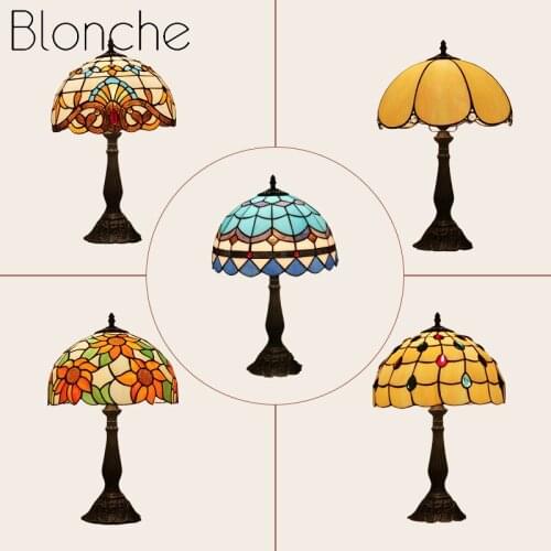 Tiffany Stained Glass Table Lamp Retro European Bedroom Bedside Desk Lamp Turkish Mediterranean Table Light Bedside Home Decor