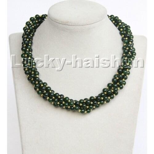 Natural Selectable Length 6mm 5row round dark green jades Beaded Strand necklace magnet clasp c191