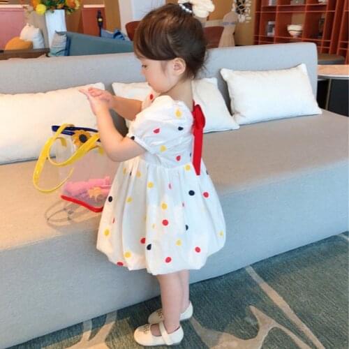 2021 New Summer Ball Gown Dresses For Girls Children Cute Clothes Costume Skirts Kids Red Bow Color Dots One-Piece Wedding Dress