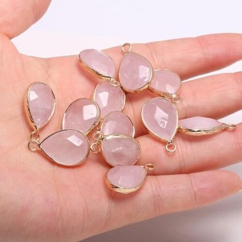 Natural Stone Faceted Pink Quartzs Pendants Water drop shape Charms for Jewelry Making Diy earring necklace accessories