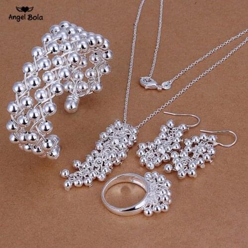 Wholesale High Quality 925 Sterling Silver Fashion Ring Jewelry Necklace Grape Bracelet Earrings Drop Shipping