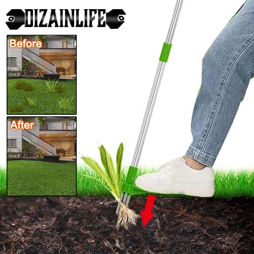 Root Remover Outdoor Weeder Portable Manual Garden Lawn Long Handled Aluminum Stand Up Weed Puller Lightweight with Foot Pedal