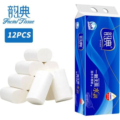 Strong Soft 4-Ply Toilet Paper Bath Tissue Giant Roll 12 Rolls Skin-Friendly Napkin Water absorption soft paper towel FD