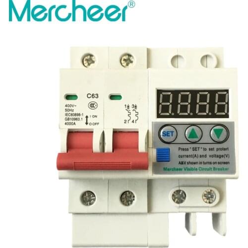 63A 230V Din rail adjustable over and under voltage protective device protector relay with over current protection Voltmeter