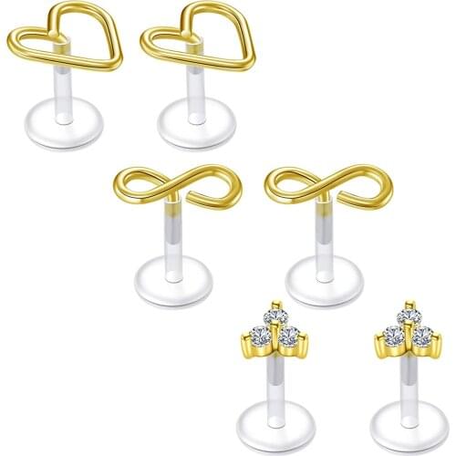 Tragus Rings 16G Clear Acrylic Bar Heart shaped Helix Cartilage Earring Lip Rings Labret Studs Women Gilrs Body Piercing Jewelry