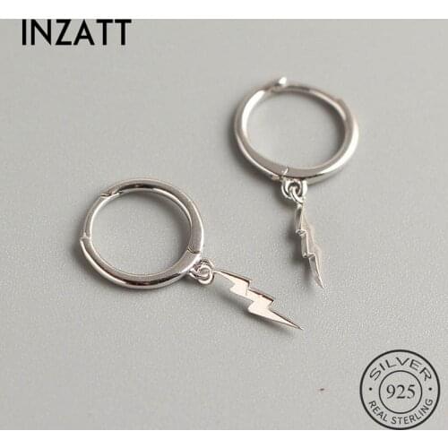 INZATT Real 925 Sterling Silve Lightning Hoop Earrings For Fashion Women Party Fine Jewelry Minimalist Accessories Punk Gift