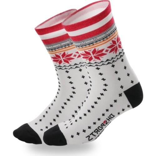 Men Women Sport Cycling Riding Socks Road Bicycle Hiking HIgh Long Coolmax Basketball Climbing Racing White Dot Compression