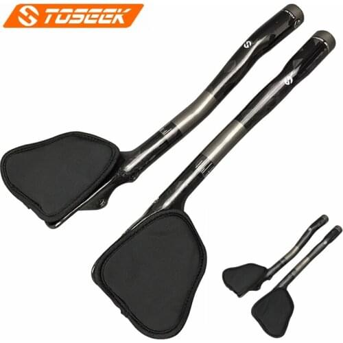TOSEEK Carbon Fiber Bicycle Triathlon Extender Aero TT Bar Ends Bicycle Rest Handlebars 340mm 12K Matte Glossy