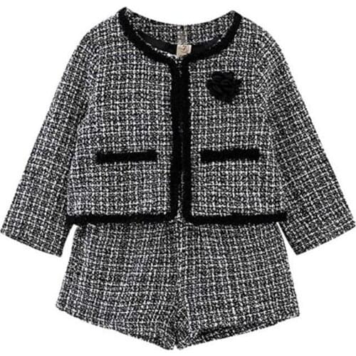 Kid Baby Girl Outerwear Pageant Plaid Coat Top+Pants Party Outfit Clothes Set Winter Autumn