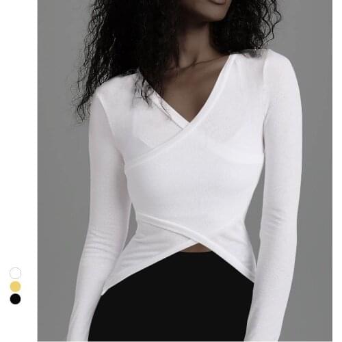 Women Long Sleeved V-Neck Running T-shirt Yoga Exercise T-shirt Tight Fitness Sport Tees Yoga Top Gym Clothes