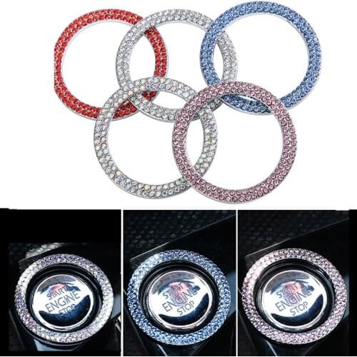 1pc Crystal Car Engine Start Stop Decoration Rhinestone Auto Alloy Ring Button Key & Knobs Sticker Bling Car Interior Accessorie