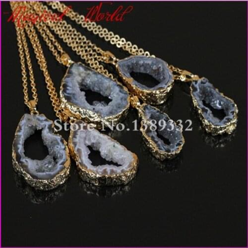 1Pc Druzy Pendant Necklace Nature Brown Drusy Slice Pendant Gems Druzy Geode Quartz Pendant Necklace