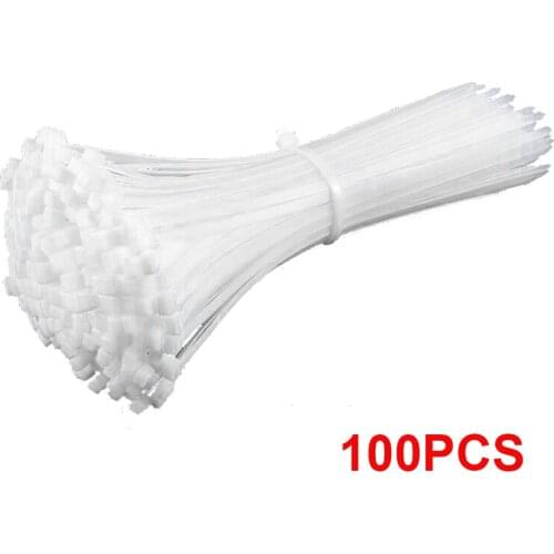 100Pcs White Releasable nylon cable ties 8*200 Self-adhesive Reusable Cord Tidy PC TV Organizer