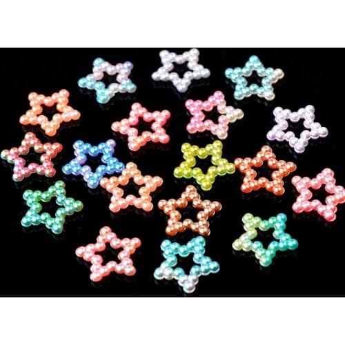 100p 11mm star shape cabochons rainbow Flatback Half Round ABS Imitation Pearl Resin Scrapbook Beads DIY wedding cards making