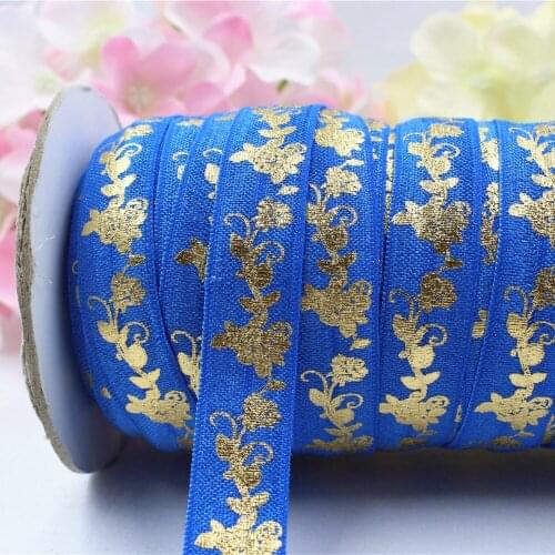 1653049 , 5/8'' 16MM hot gold print flowers Elasticity ribbon , 10 yards DIY handmade hair accessories Material , free shipping