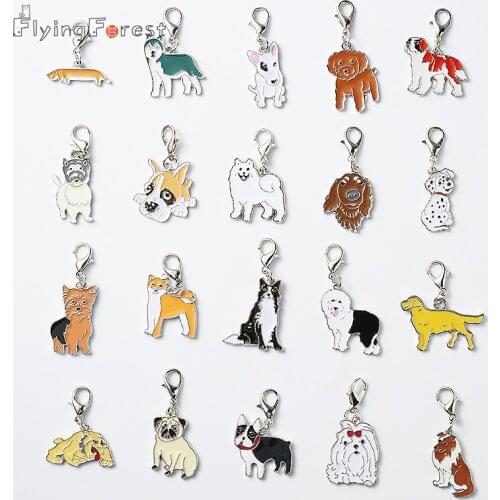 2PCS/LOT DIY Pet pendants bracelet dogs charm dachshund bulldog samoyed chihuahua metal Keychain on bag Gifts to best friend