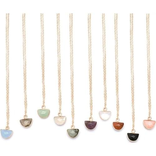 2020 Fashion Opal Stone Semicircle Crystal Necklaces Natural Pink Crystal Pendant Choker Necklace Hot Bohemian Jewelry for Women
