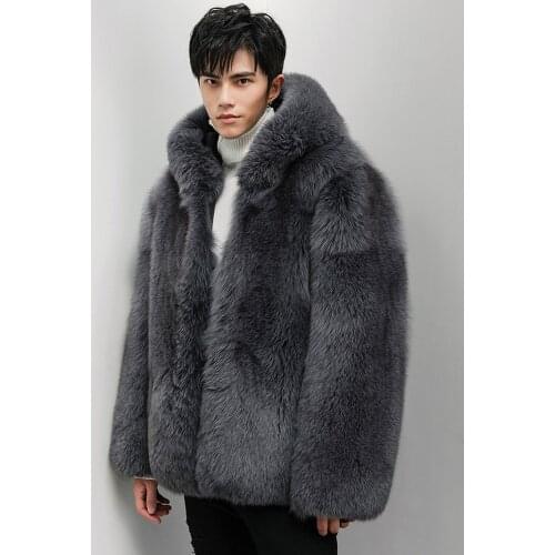 2020 New Natural Fox Fur Coat Men Winter Jacket Real Fur Coat Men Hooded Genuine Fur Jackets and Coats Warm 8290 KJ3319