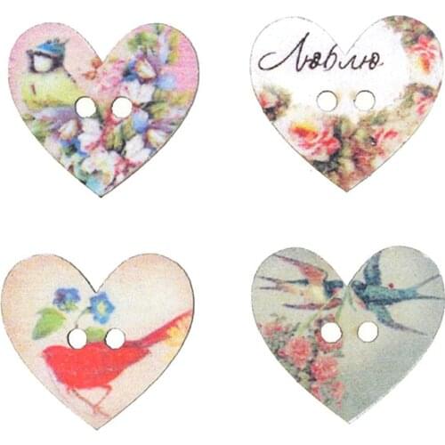 30pcs Wood Buttons Heart Christmas Style MIxed Sewing Button Scrapbooking Embellishments Crafts DIY Decorative WC0059 28mm