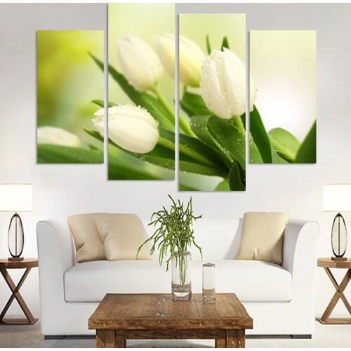 4 Panel Hot Sell Modern Wall Painting Home Decorative Art Picture Paint on Canvas Prints The charming white tulip No Frame