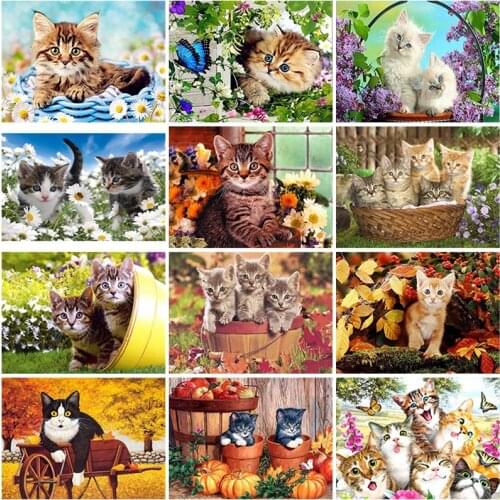 5D Diamond Painting Animal Flower Scenery Cross Stitch Set Embroidery Cat Full Square Round Drill Display Mosaic Kit Art Decor