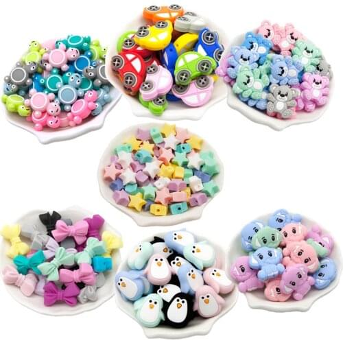Cute-idea 6pcs/lot Candy Color Teether hexagon Silicone Beads For Pacifier Clips DIY Cute Teething Toys Silicone Baby Teether