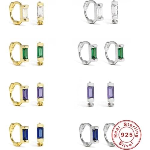 Canner 925 Sterling Silver Earrings For Women Cartilage Huggies Earrings Boucle Oreille Femme Square Zircon Fashion Jewelry