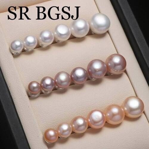 Free Ship 5-6mm Wholesale Women Wedding Jewelry AAA White Pink Purple Natural Freshwater Pearl Studs Earrings
