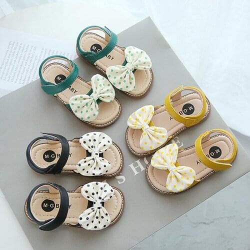 Size 21-30 Toddler Girl Sandals Cute Sweet Polka Dot Bow Summer Shoes Girls PU Leather Open-toe Sandals