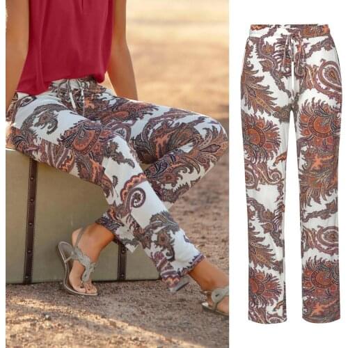 Casual New Women Pants High Waist Printing Trousers Long Pants Boho Pockets Pant Daily Beach Holiday Fashion Pants Free Shipping