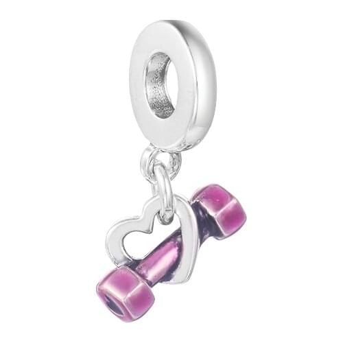 Dumbbell & Heart Dangle Charm 2021 Autumn Sterling Silver Jewelry Beads For Jewelry Making Fits Woman DIY Beaded Bracelets