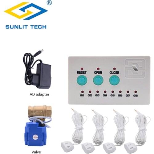 Water Leak Sensor with 1pc 1/2"(DN15) 3/4"(DN20) (1"DN25) Valve and 4pcs water cables Flood Water Overflow Alarm Detector Kit