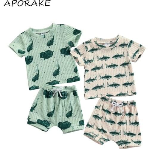 2021 0-18M Baby Boy Clothing Set Cartoon Animal Print Short Sleeve T-shirt Top+Shorts Summer Casual Home Outfits 2pcs