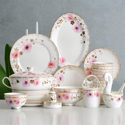 Guci Bone china tableware Chinese bowl dish set household relocation new residence tableware leather case