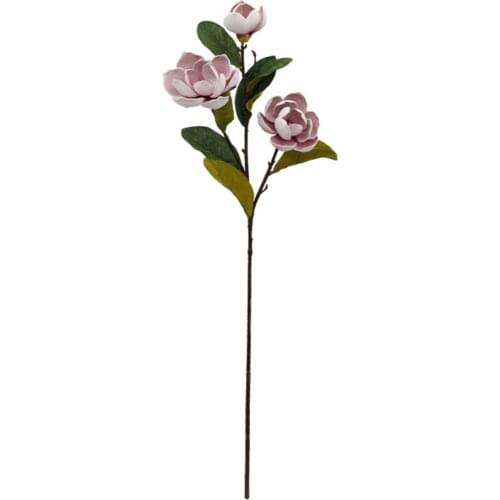 Flower Magnolia Artificial Flowers Foamy Feel Fake Decoration With Leaves Big Red 3 Heads Simulation Plant