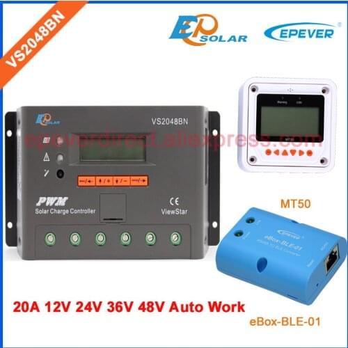 Solar charging 20A controller bluetooth function BLE BOX and MT50 remote meter VS2048BN 12V 24V 36V 48V auto work