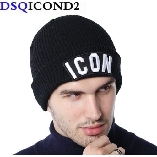 DSQICOND2 Skullies Beanie Embroidery Skiing Knitted Hats ICON Women Men Winter Cap Warm Baggy Beanies Knit Skullies Bonnet Caps