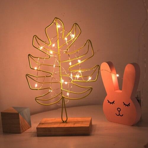 Metal Openwork Leaves Decorative Accessories Creative Wood Base Fairy Garden Miniatures Home Desktop Christmas Tree Decorations