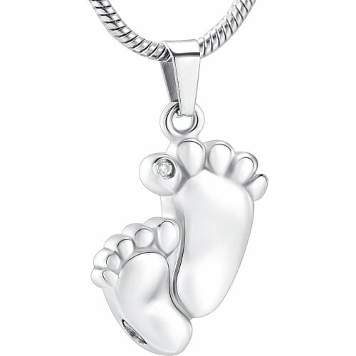 Footprint Cremation Urn Pendant Necklace for Ashes Stainless Steel Mini Urns Jewelry to Holder Ashes Baby Foot Memorial Keepsake