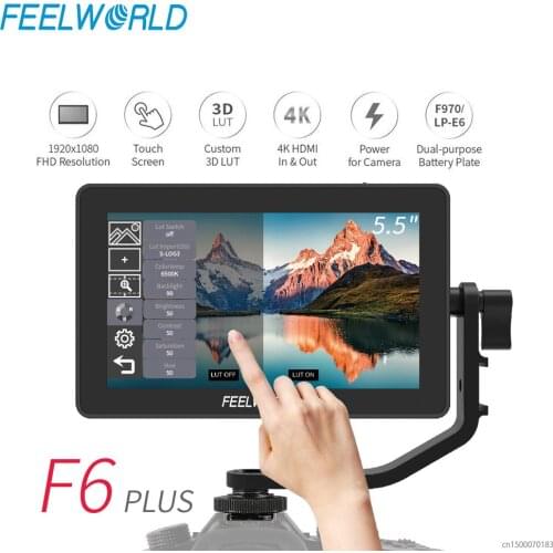 FEELWORLD F6 PLUS 5.5 Inch 3D LUT Touch Screen DSLR Camera Field Monitor IPS FHD1920x1080 4K HDMI With Power Output and Tilt Arm