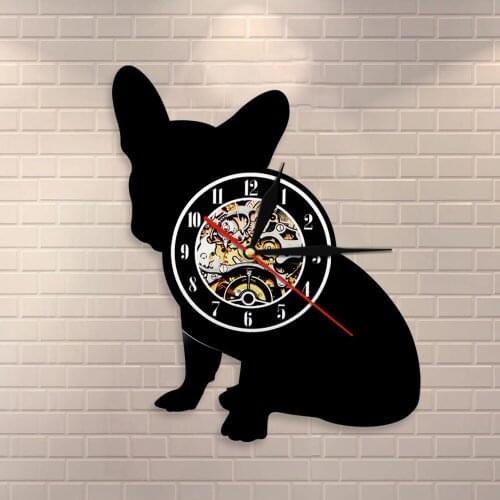 Franco the Dog Breed Frenchie French Bulldog Wall Clock Dog Vinyl Record Wall Clock Puppy Pet Home Decor Dog Silhouette Clock