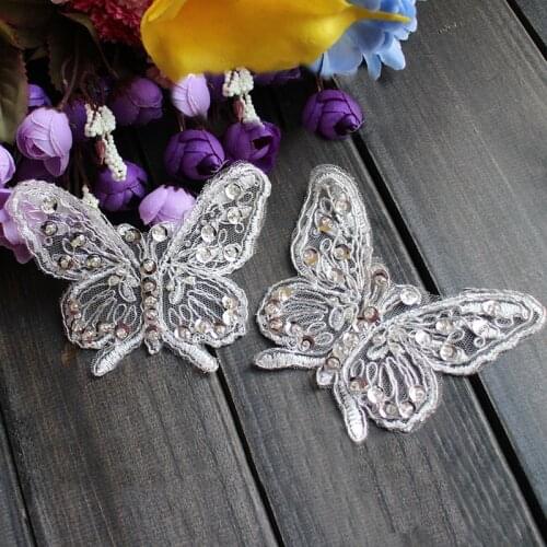 New Arrival 5Pcs White Beads embroidered patch 3D butterfly applique wedding shoes bridal headdress DIY embroidered patches