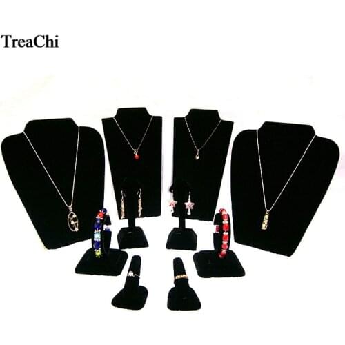 New Luxurious Black Velvet Jewelry Counter Showcase Earring Finger Ring Bracelet Bangle Necklace Organizer Display Stand Kit