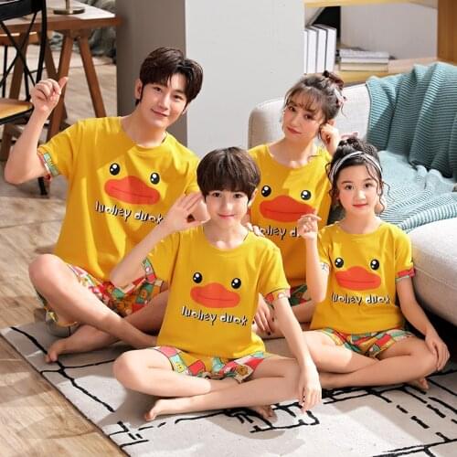 MING New Family Parent-Child Pajamas Set Summer Short Sleeves Pure Cotton For Boys Girls Women Men Cute Cartoon Home Wear