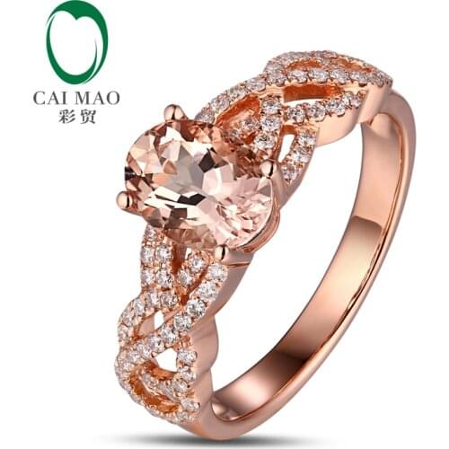 Unplated 14K/Au585 Rose Gold 1.35ct Natural Morganite 0.33ct Diamonds Engagement Ring